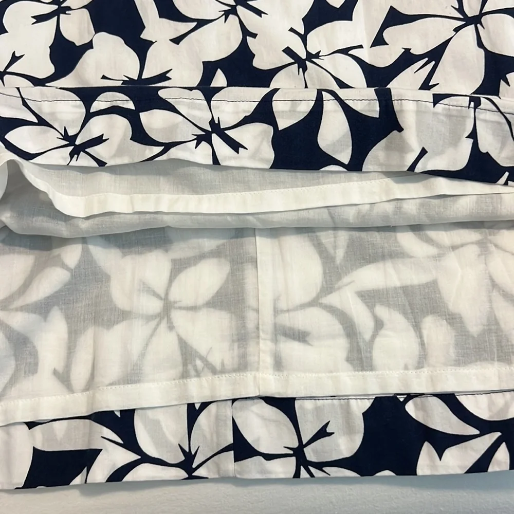 J.Crew Floral Tie Neck Mini Dress Navy White Cotton Resort Shift Vacation Party